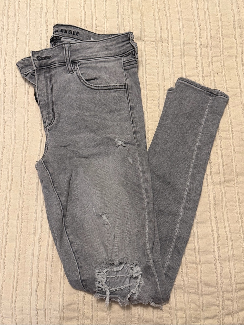 American Eagle Outfitters Light Gray Ripped High-Rise Skinny Jeans